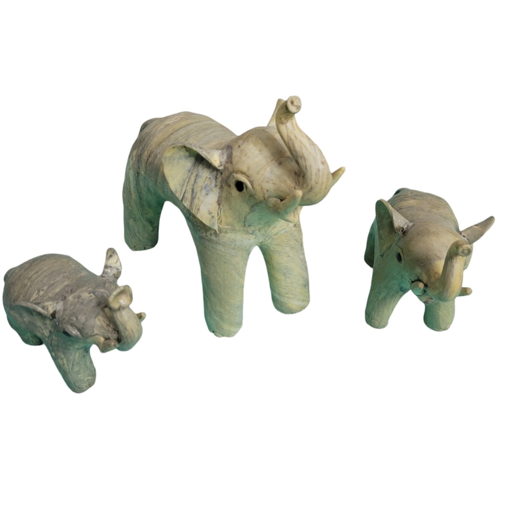 Philippines Elephant Sculptures Crushed Oyster Shell Set Of 3